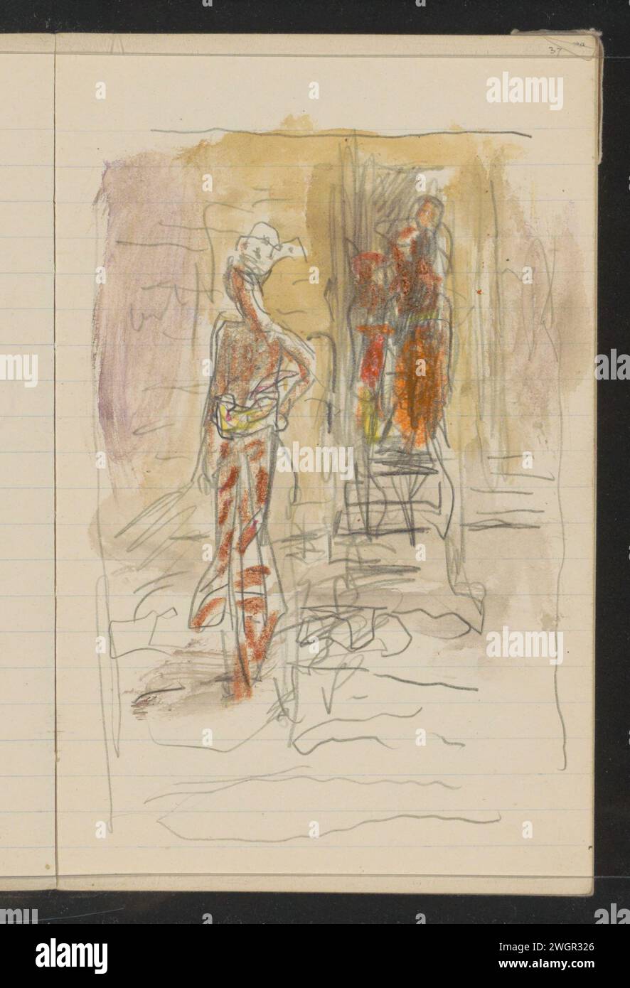 Strada con figure a porta aperta, 1931 pagina 37 da un bozzetto con 74 fogli. Acquerello Java (Paint). gesso. pennello a matita per strada (+ città(-paesaggio) con figure, personale). Razze e popoli asiatici. scalinata. aprire lo sportello Foto Stock