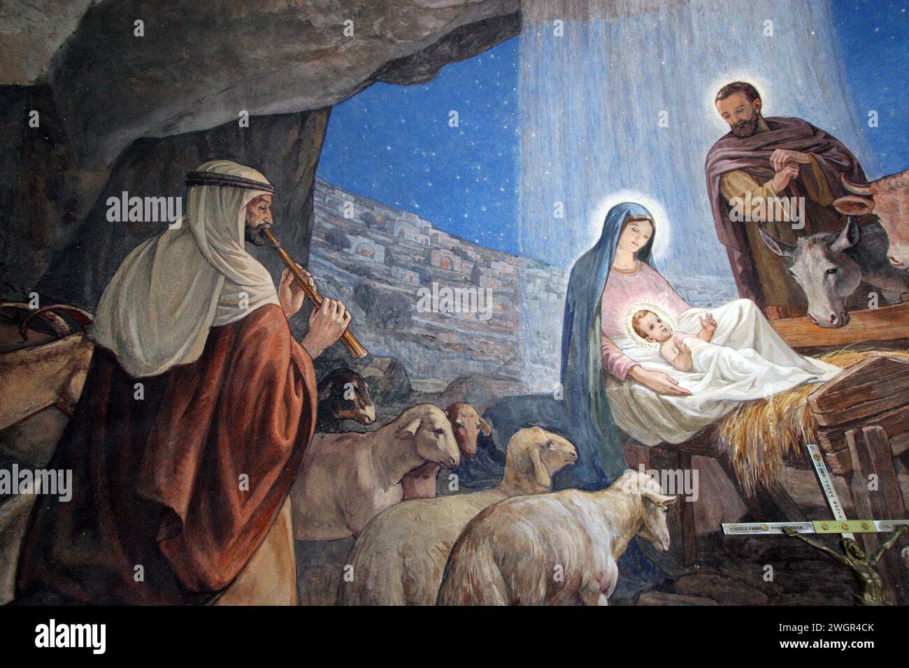 Presepe, Shepherds' Field Chapel a Beit Sahour, Betlemme, Israele Foto Stock