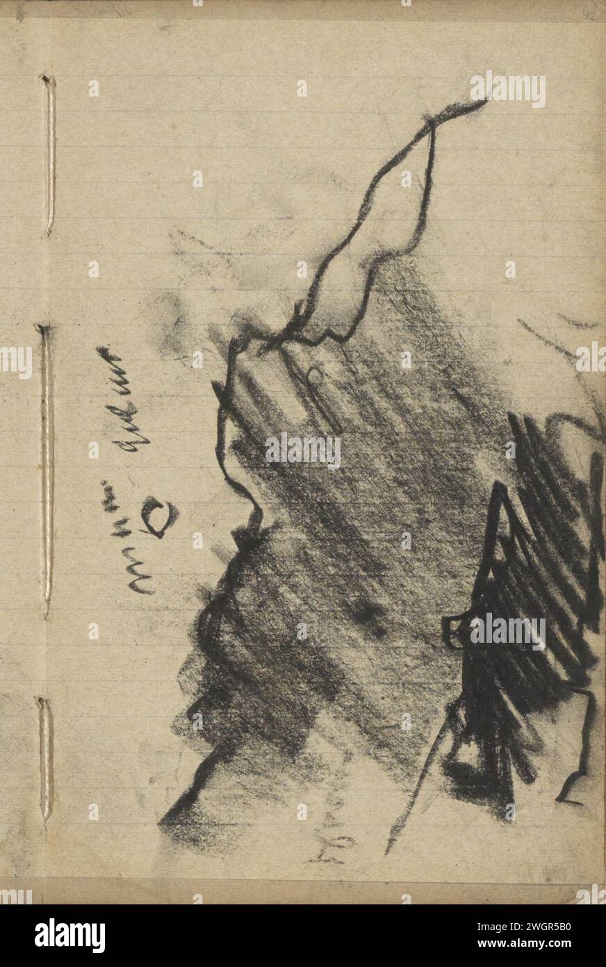 Cielo nuvoloso con luna, George Hendrik Breitner, c. 1886 - c. 1903 in fondo a un tetto. Pagina 42 da un bozzetto con 41 fogli. Nuvole di gesso di Amsterdam. chiaro di luna. Tetto (di casa o edificio) Amsterdam Foto Stock