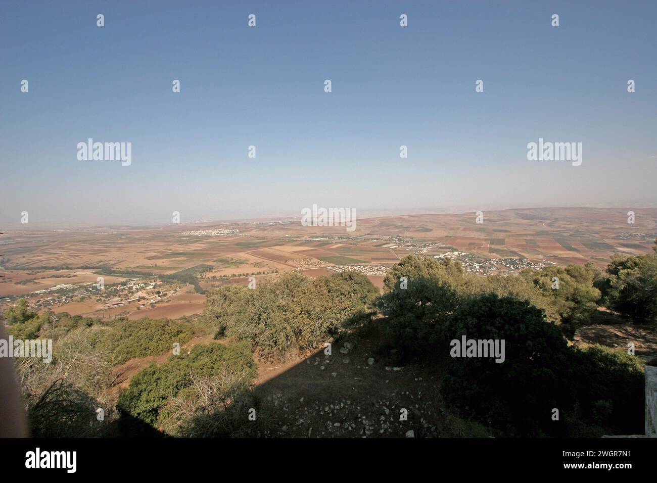 Vista sulla Terra Santa dalla Basilica della Trasfigurazione, Monte Tabor, Israele Foto Stock