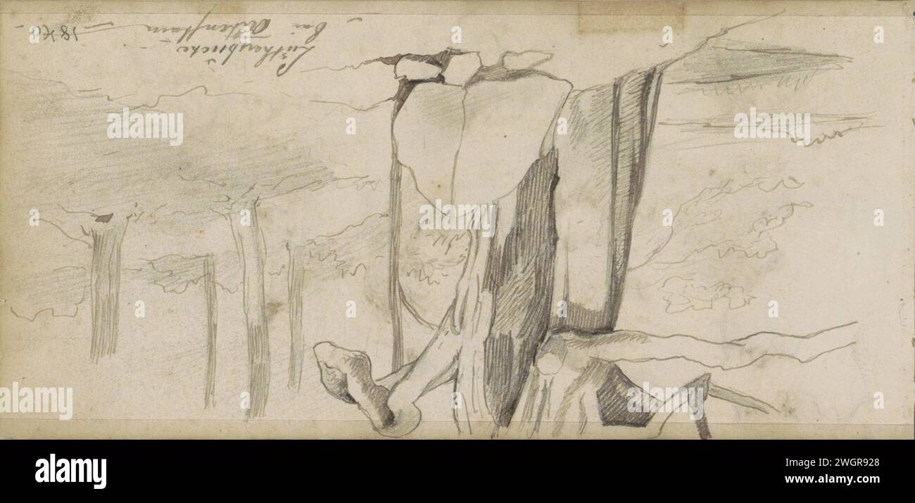 Lüthersbirche bij Altenstein in Turingia, 1840 pagina 63 verso da un bozzetto con 63 fogli. Carta nera del castello. inchiostro. foresta di penne a matita, legno. Rocks Black Castle Foto Stock