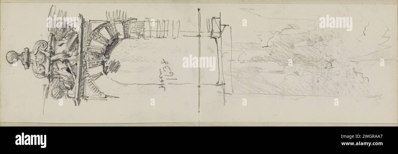 Nicchia in pietra con scultura decorativa, 1875 Leaf 23 verso e 24 Recto da un bozzetto con 38 fogli. Carta Hoorn (Olanda settentrionale). parti a matita dell'interno della chiesa: nicchia. scultura Foto Stock