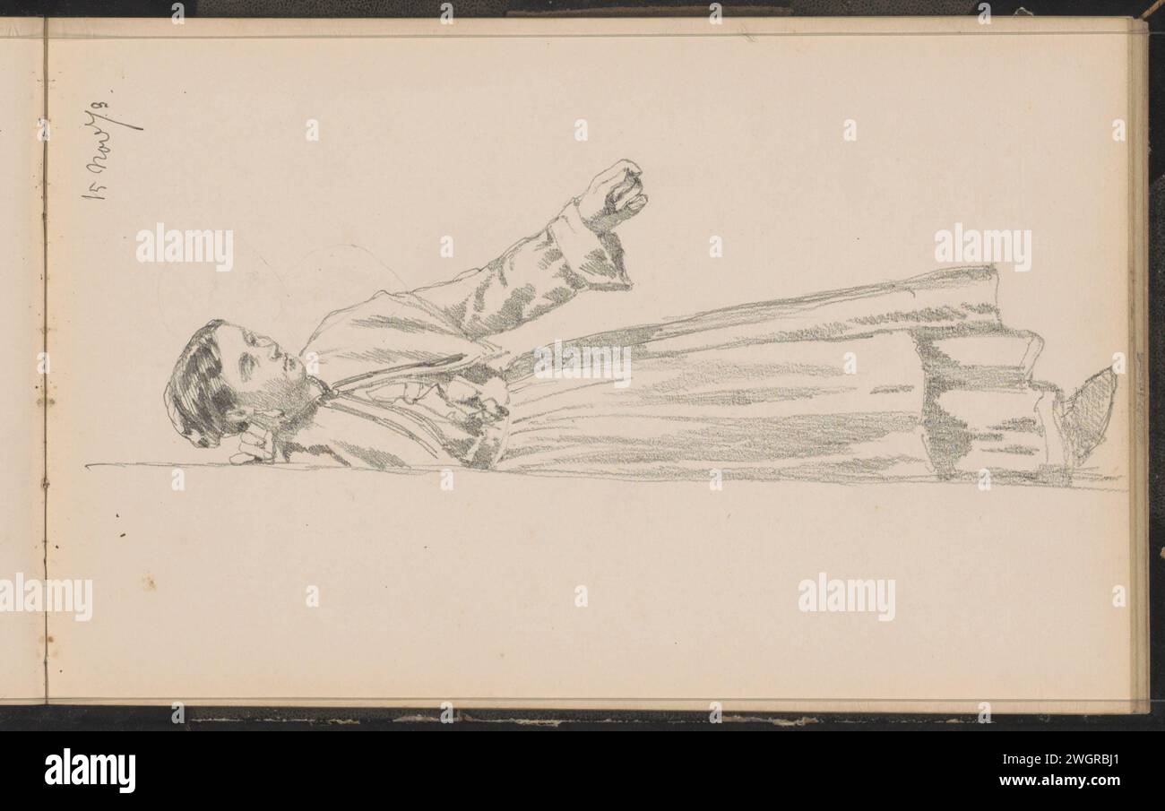 Moglie, in parte dietro un muro o una porta, Cornelis Springer, 1873 donna con orecchini. E' in parte dietro un muro o una porta. Pagina 26 da un bozzetto con 46 fogli. Carta olandese. Figura stazionaria - AA - figura umana femminile Foto Stock