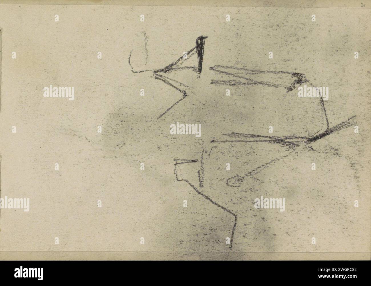 Molen Rijn en Lek in Wijk bij Duurstede, Willem Witsen, 1906 - 1907 pagina 31 da un bozzetto con 25 riviste. Carta Wijk bij Duurstede. Mulino a vento con gesso Rijn en Lek Foto Stock