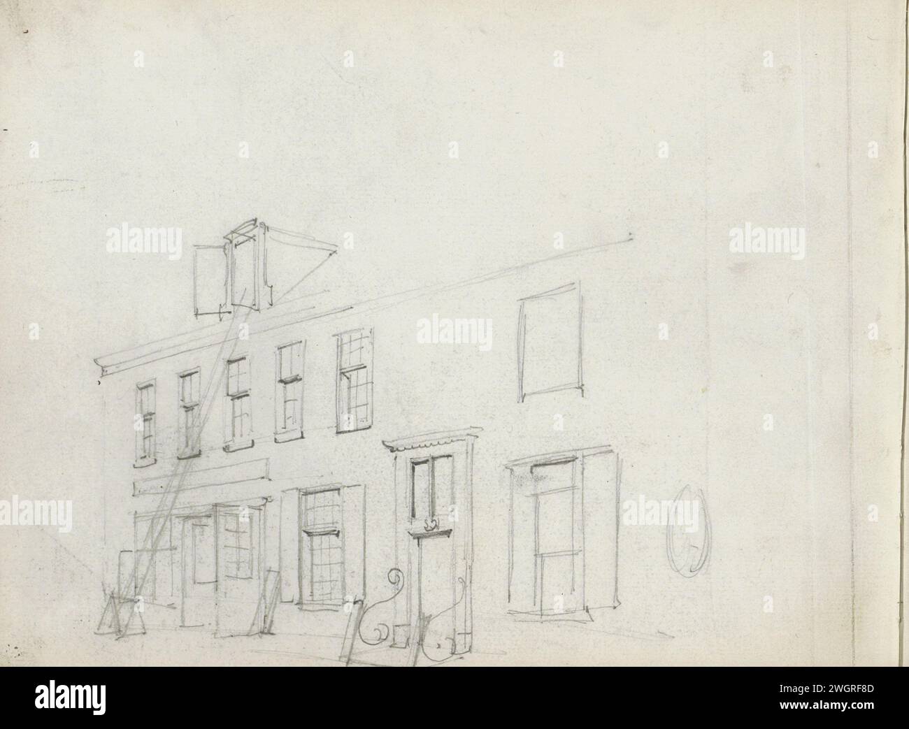 Facciata di un edificio, 1849 - 1895 pagina 15 verso da un bozzetto con 26 fogli. carta. facciata a matita (di casa o edificio) Foto Stock