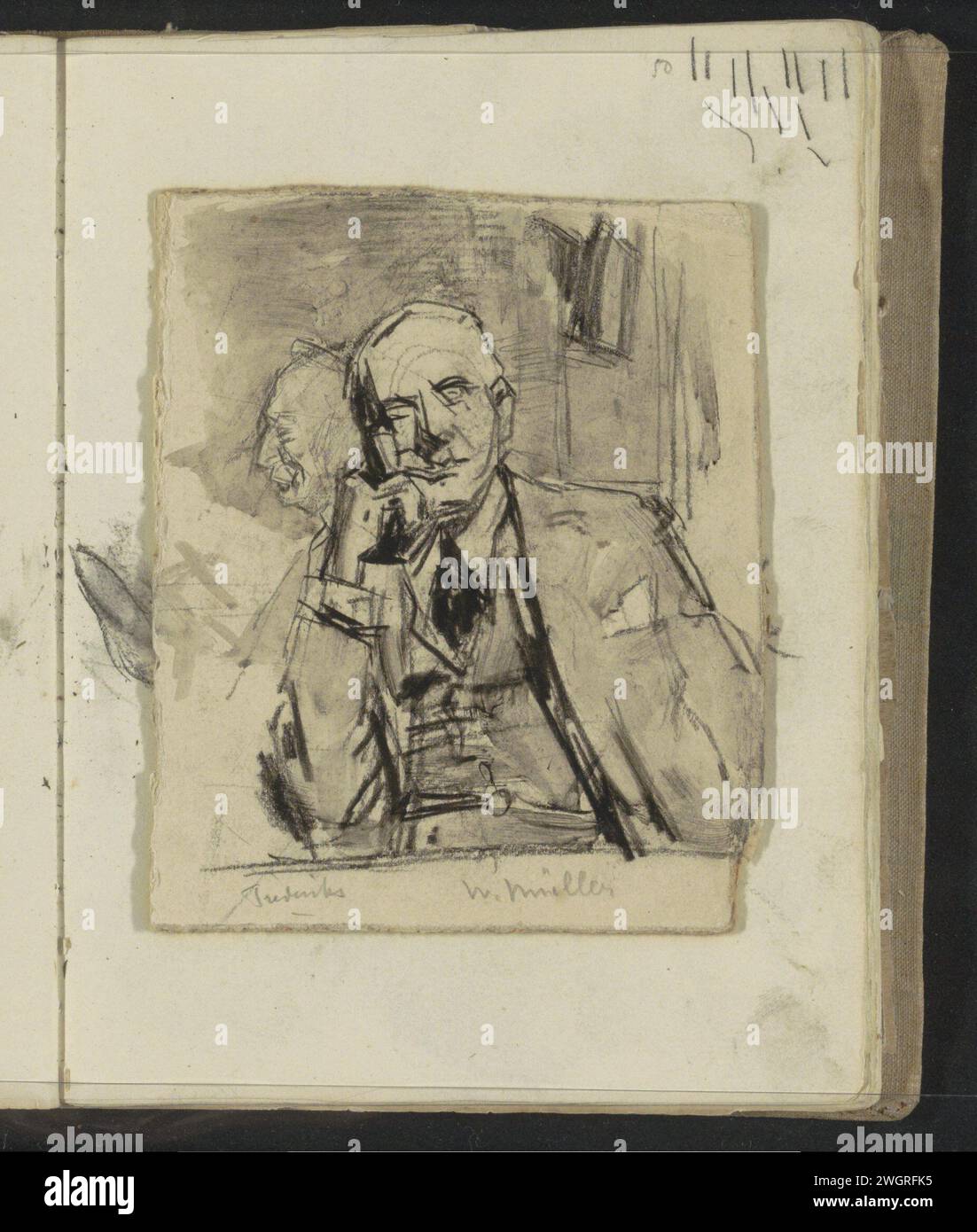 Doppio ritratto dell'artista Willem Müller e di un uomo di nome Frederiks, Floris Arntzenius, c. 1883 - c. 1914 Foglio, bloccato a pagina 50 da un bozzetto di 82 pagine. Il giornale dell'Aia. cartone. gesso persone storiche. ritratto, autoritratto dell'artista Foto Stock Doppio ritratto dell'artista Willem Müller e di un uomo di nome Frederiks, Floris Arntzenius, c. 1883 - c. 1914 Foglio, bloccato a pagina 50 da un bozzetto di 82 pagine. Il giornale dell'Aia. cartone. gesso persone storiche. ritratto, autoritratto dell'artista Foto Stock