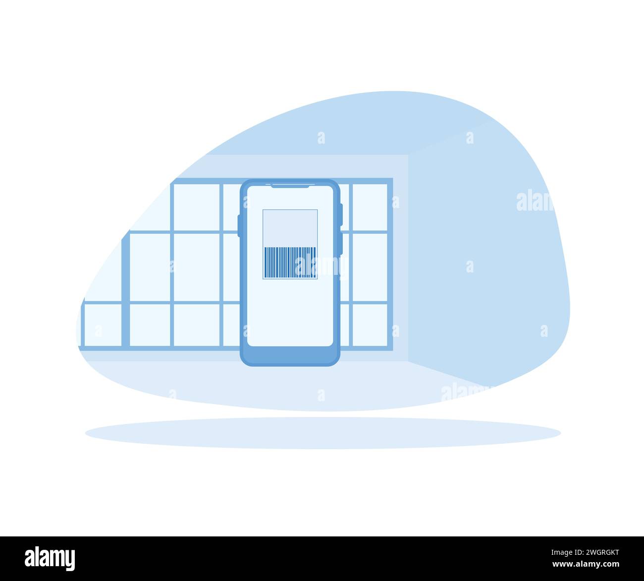 Persone che scansionano il codice qr per il pagamento tramite smartphone. Un gruppo di professionisti esegue la scansione del codice utilizzando il telefono cellulare. illustrazione moderna vettoriale piatta Illustrazione Vettoriale