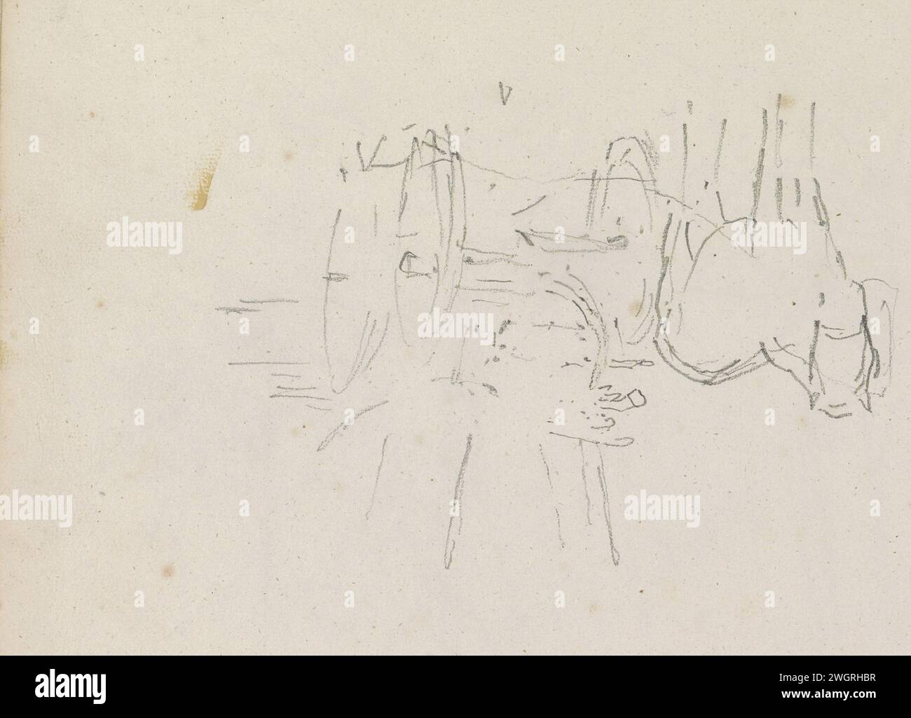 Tensione di cavallo per un'auto con Sprokkelhout, 1848 - 1888 pagina 29 verso da un bozzetto con 34 fogli. carta. matite (+ ramo, bastone). carro (agricolo), carro merci, carrello. cavallo Foto Stock