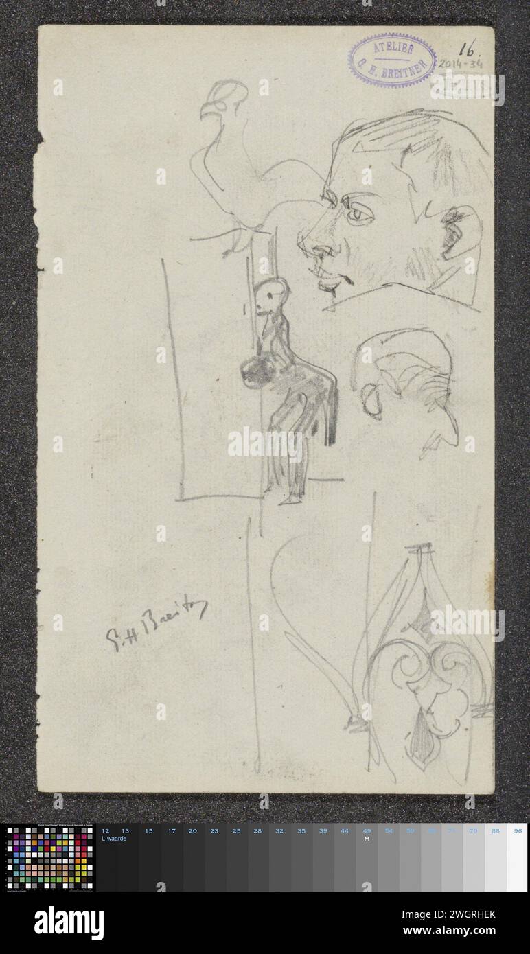 Foglio di studio con figure, un uccello e un ornamento, c. 1873 - c. 1882 disegno carta Rotterdam (possibilmente). gesso. testa a matita (umana). figura in piedi. uccelli. ornamenti  arte Foto Stock Foglio di studio con figure, un uccello e un ornamento, c. 1873 - c. 1882 disegno carta Rotterdam (possibilmente). gesso. testa a matita (umana). figura in piedi. uccelli. ornamenti  arte Foto Stock