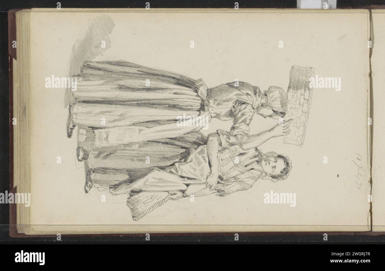 Due donne con cesti, Cornelis Springer, 1870 Una donna con un cesto in testa. Sulla destra una donna con un involucro e un cesto in mano. Foglia 38 verso da un bozzetto con 39 fogli, in parte fabbricati a Ulm e Leiden. Paesi Bassi j: Carta. matita donna adulta (+ due persone). contenitore in materiale vegetale diverso dal legno: cestello Foto Stock