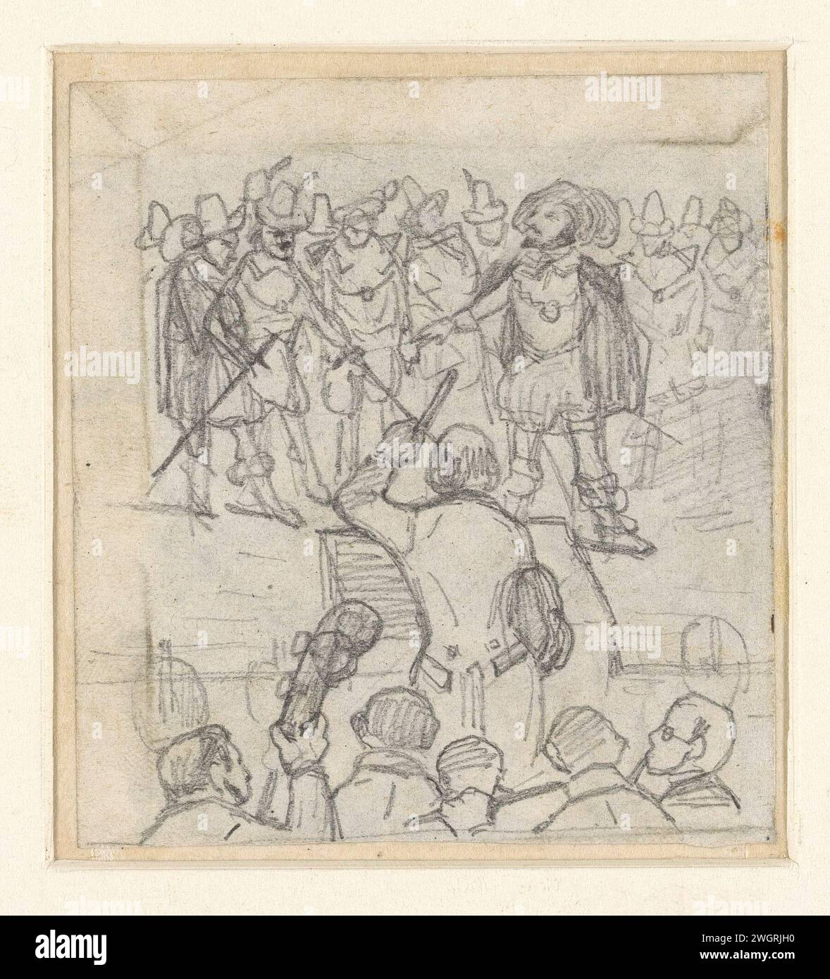 Spettacolo d'opera, in primo piano l'orchestra con direttore, Jan Weissenbruch, 1832 - 1880 carta da disegno. matita. opera di gesso Foto Stock