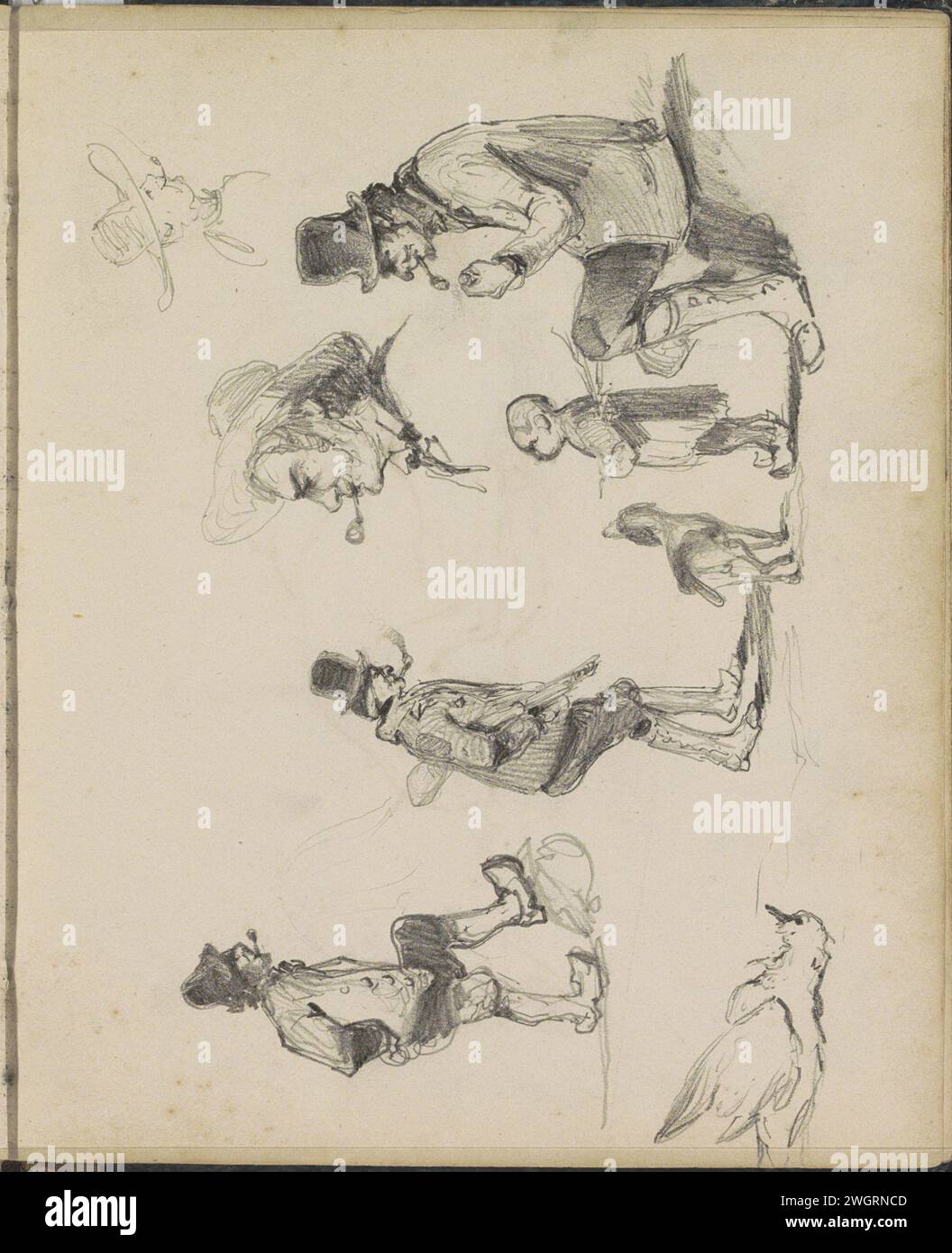 Rivista di studio, tra cui con uomini di raccordo per tubi, un cane e un uccello morto, 1841 - 1853 anche uno studio di un ragazzo sugli zoccoli. Pagina 57 Recto from a sketchbook with 87 sheets. carta. uccelli acquatici a matita. cacciatore. cane. pipa  tabacco Foto Stock Rivista di studio, tra cui con uomini di raccordo per tubi, un cane e un uccello morto, 1841 - 1853 anche uno studio di un ragazzo sugli zoccoli. Pagina 57 Recto from a sketchbook with 87 sheets. carta. uccelli acquatici a matita. cacciatore. cane. pipa  tabacco Foto Stock