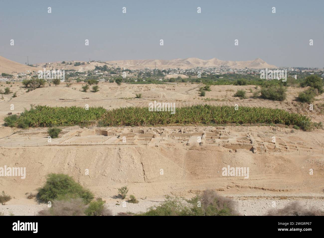 Scavi archeologici del terzo palazzo di Erode a Wadi Qelta a ovest di Gerico, Valle del Giordano, Cisgiordania, Palestina, Israele Foto Stock