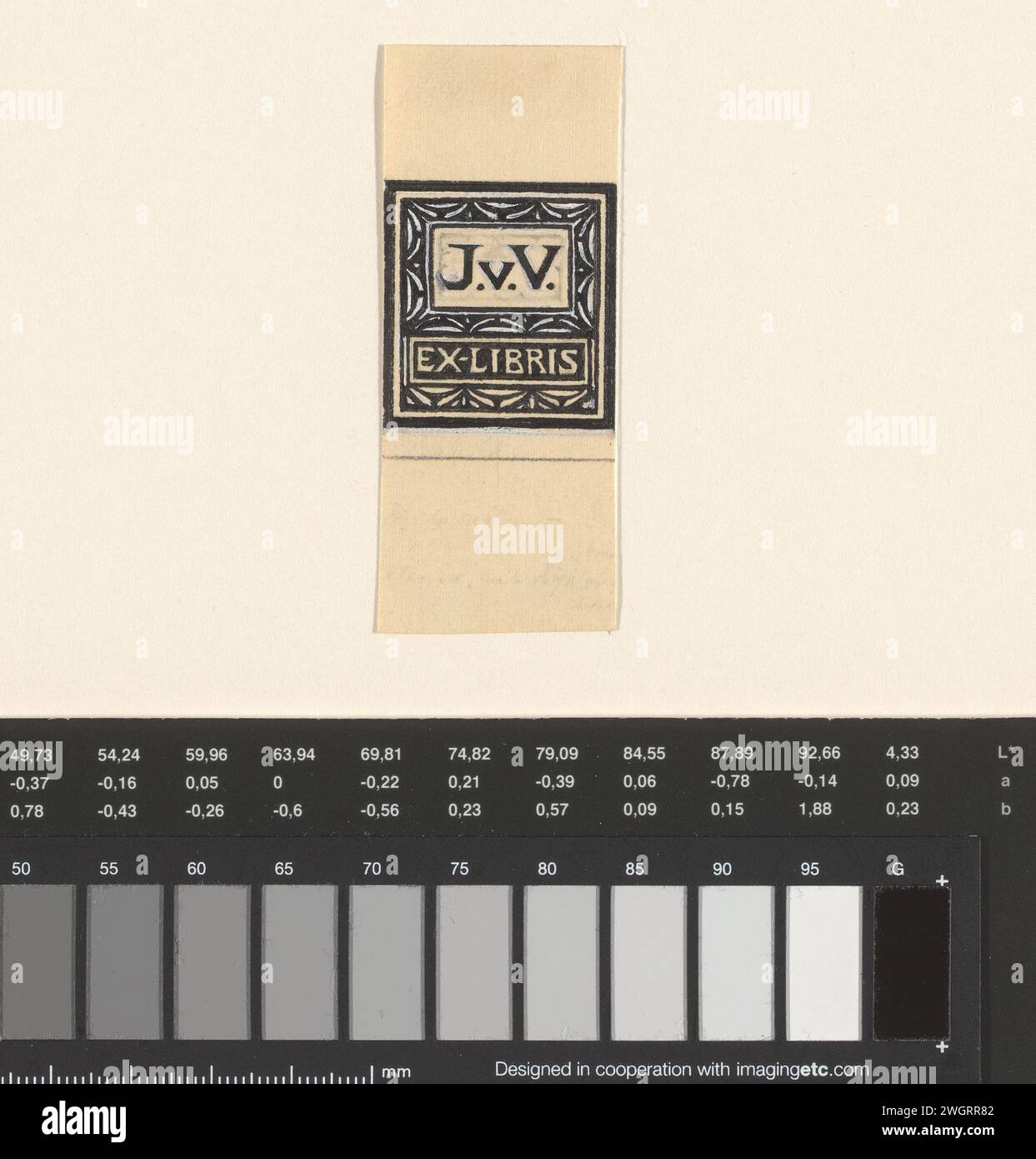 Disegno per una ex libris con le iniziali J.V.V., Julie de Graij, 1887 - 1924 carta da disegno. inchiostro. vernice del ponte. penna a matita/pennello Foto Stock