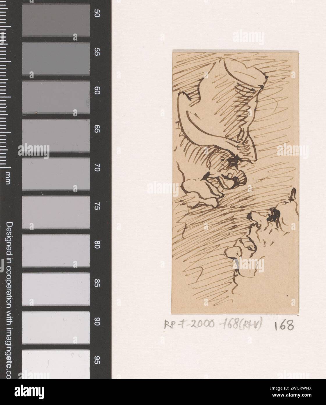 Due Koppen, Johannes Taventrate, 1870 disegnando due teste caricaturali di profilo. Firmato sul lato negativo del biglietto da visita di: 'Hend.k Bos'. cartone. caricature penna a inchiostro (tipi umani) Foto Stock