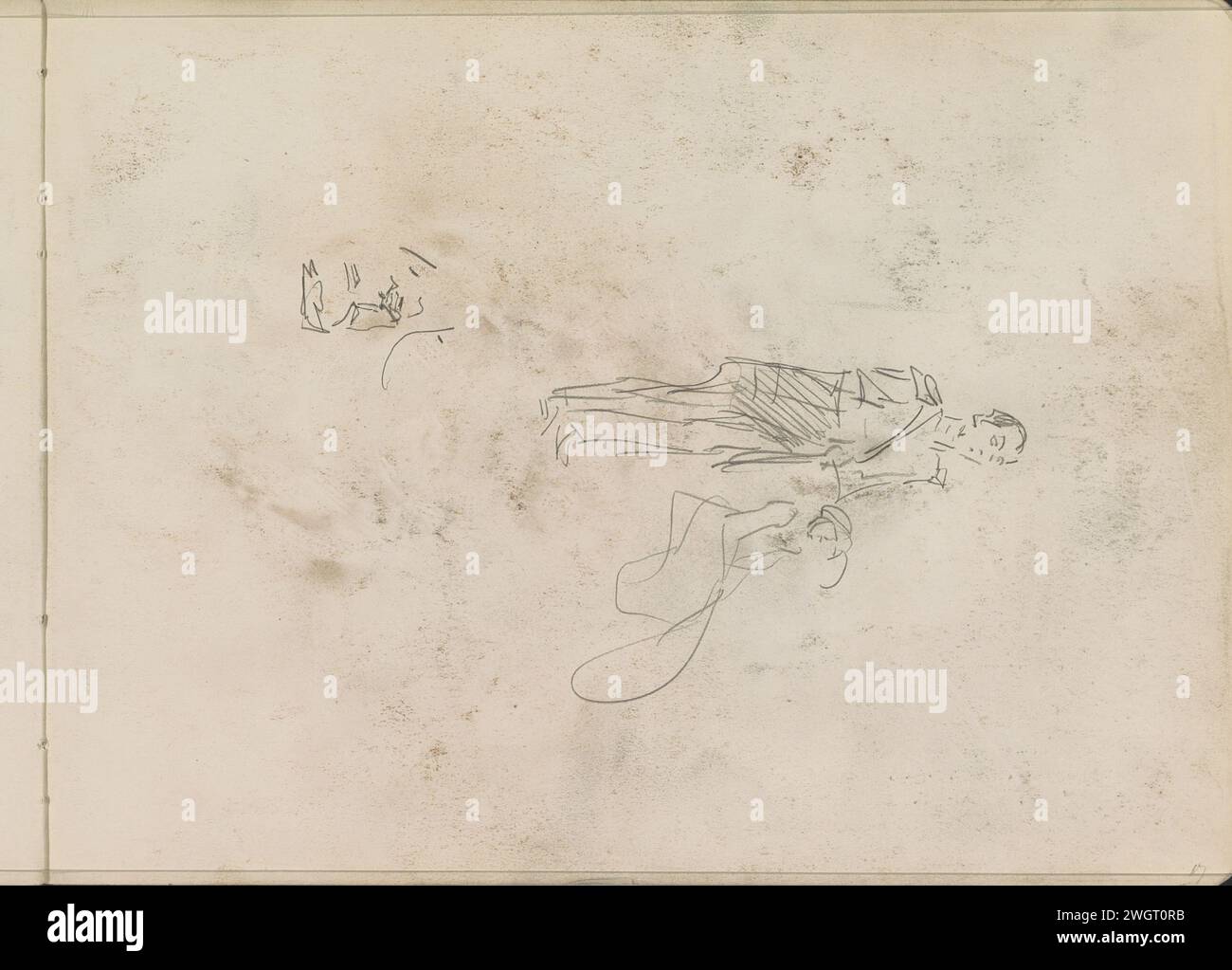 Studi di figura, c. 1915 - 1934 volto di un uomo, un uomo in piedi in uniforme e una donna seduta. Pagina 17 Recto from sketchbook vi con 33 fogli. Il giornale dell'Aia. matita uomo adulto (+ in piedi). uniformi (militari). faccia. Figura seduta - AA - figura umana femminile Foto Stock