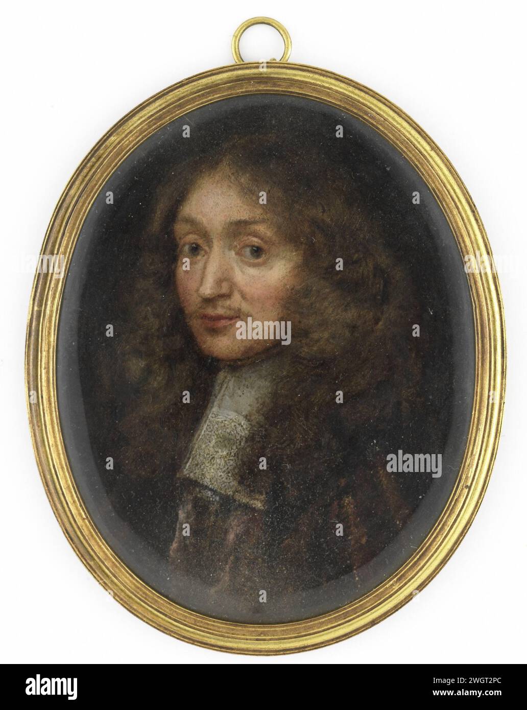 Ritratto di un uomo, Caspar Netscher, 1665 - 1670 miniatura (pittura) Ritratto di un uomo. Busto, a sinistra, la prospettiva dello spettatore. Fa parte della collezione di miniature di ritratti. rame (metallo). oliare la vernice (vernice). vetro. legno (materiale vegetale) persone storiche sconosciute per nome Foto Stock