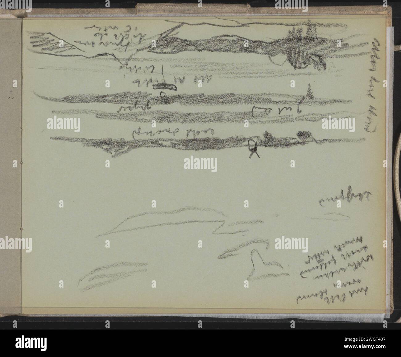 Paesaggio fluviale con mulino, 1906 - 1907 pagina 35 da un bozzetto con 43 fogli. Carta Wijk bij Duurstede. fiume di gesso. mulino a vento nel paesaggio Foto Stock