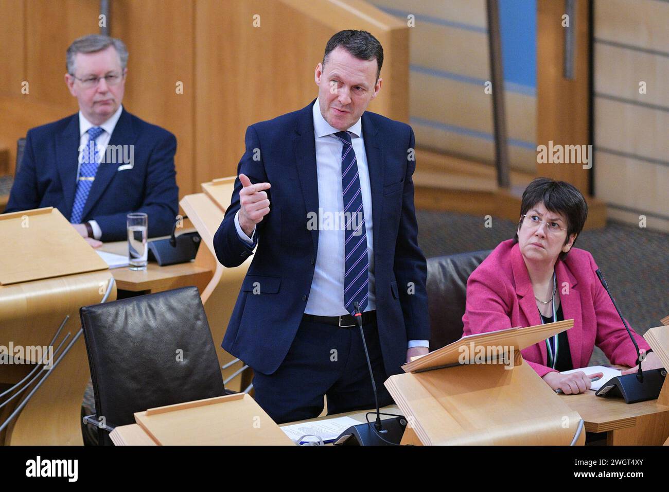 Edimburgo Scozia, Regno Unito 06 febbraio 2024. Russell Findlay al Parlamento scozzese. credito sst/alamy notizie in diretta Foto Stock