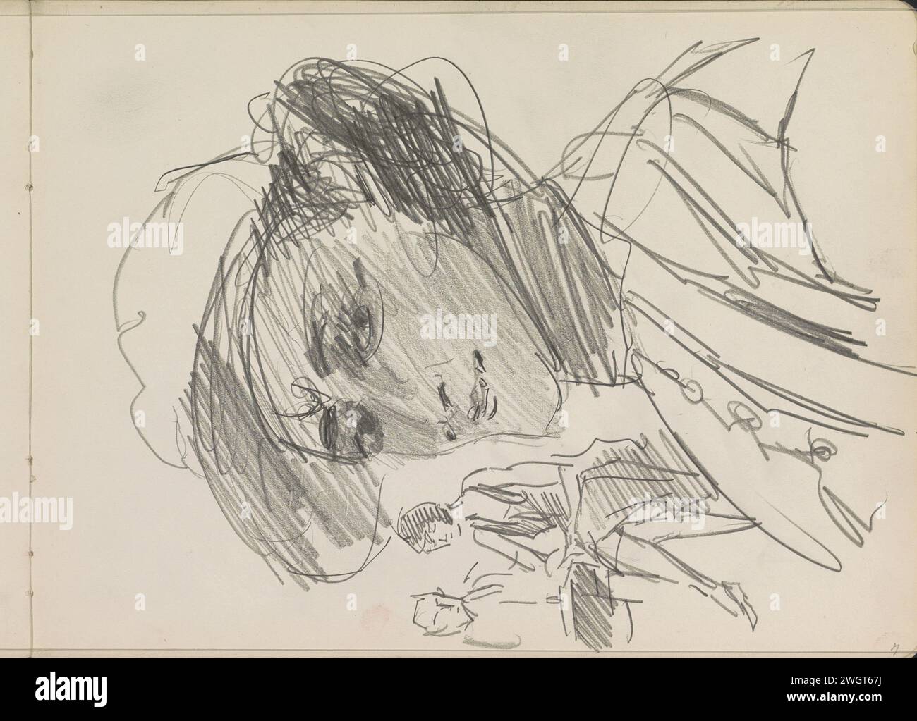 Donna con cappello, c. 1915 - 1934 due figure sedute sullo sfondo. Pagina 7 Recto from sketchbook vi con 33 fogli. Il giornale dell'Aia. matita donna adulta. Figura seduta - AA - figura umana femminile Foto Stock