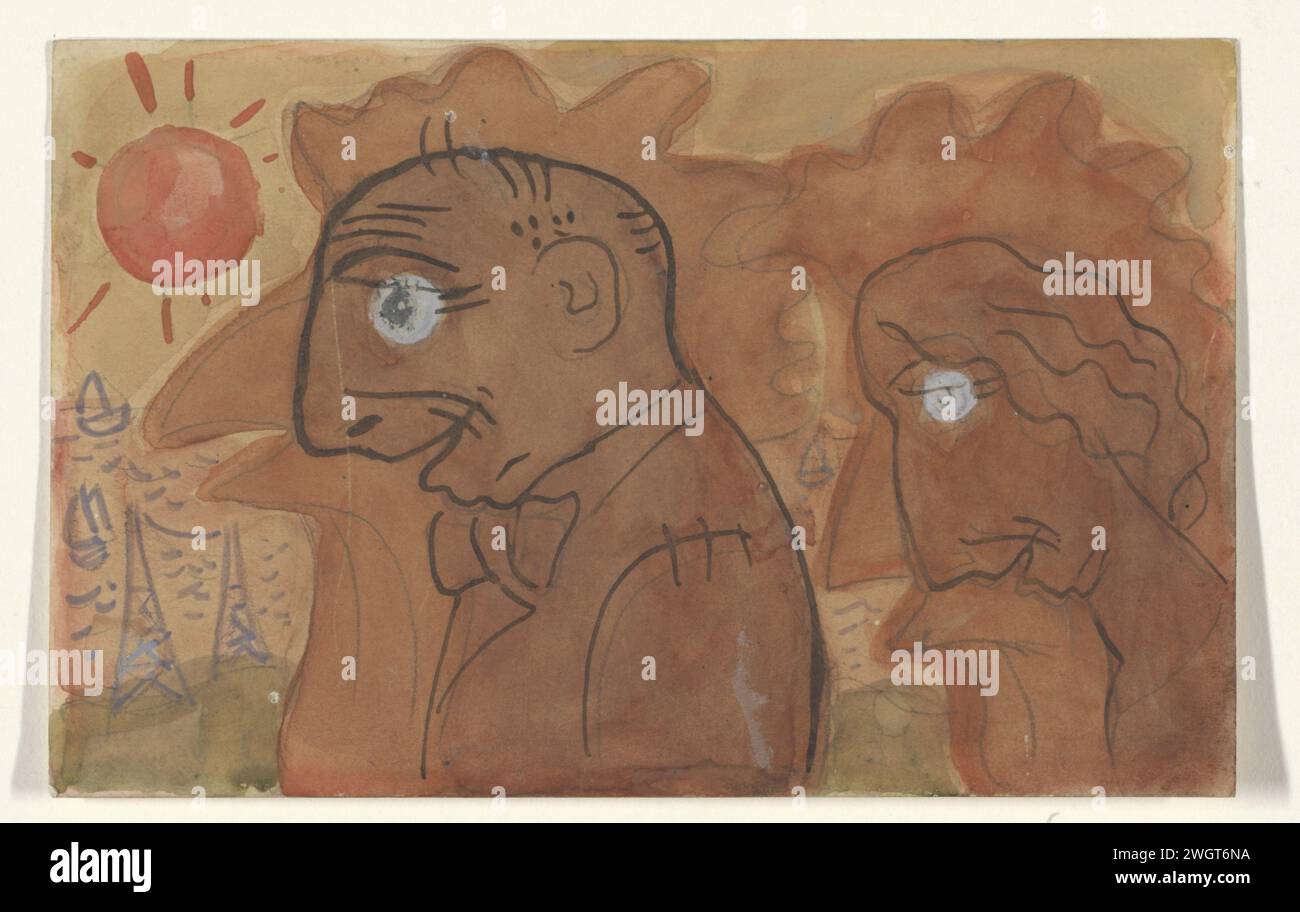 Caricatura di Leo Gestel e sua moglie, Leo Gestel, 1891 - 1941 carta da disegno. vernice del ponte. ritratto pennello a matita, autoritratto dell'artista. persone storiche Foto Stock