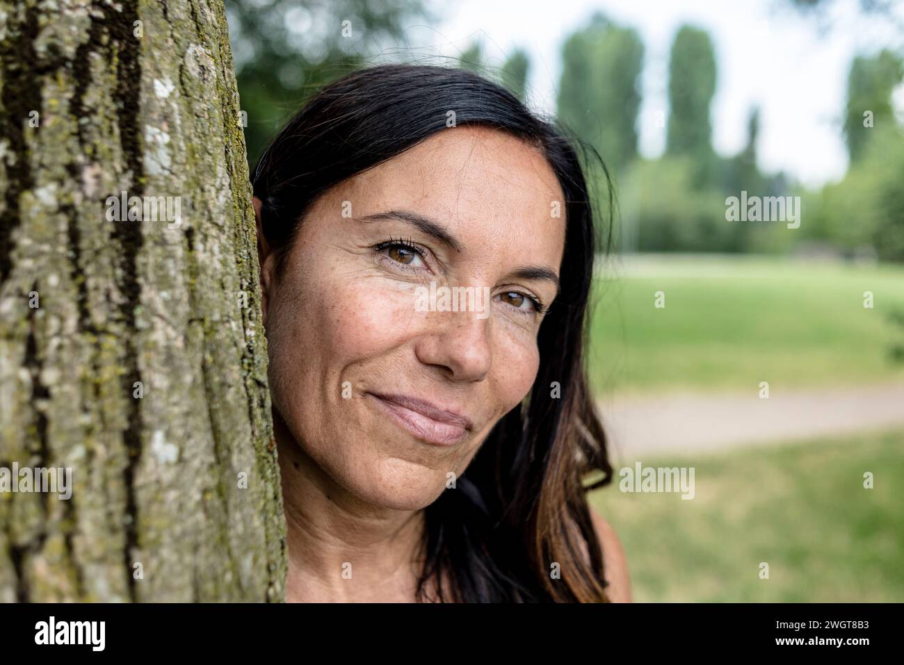Fitness Woman al parco, Milano, Italia. Foto Stock