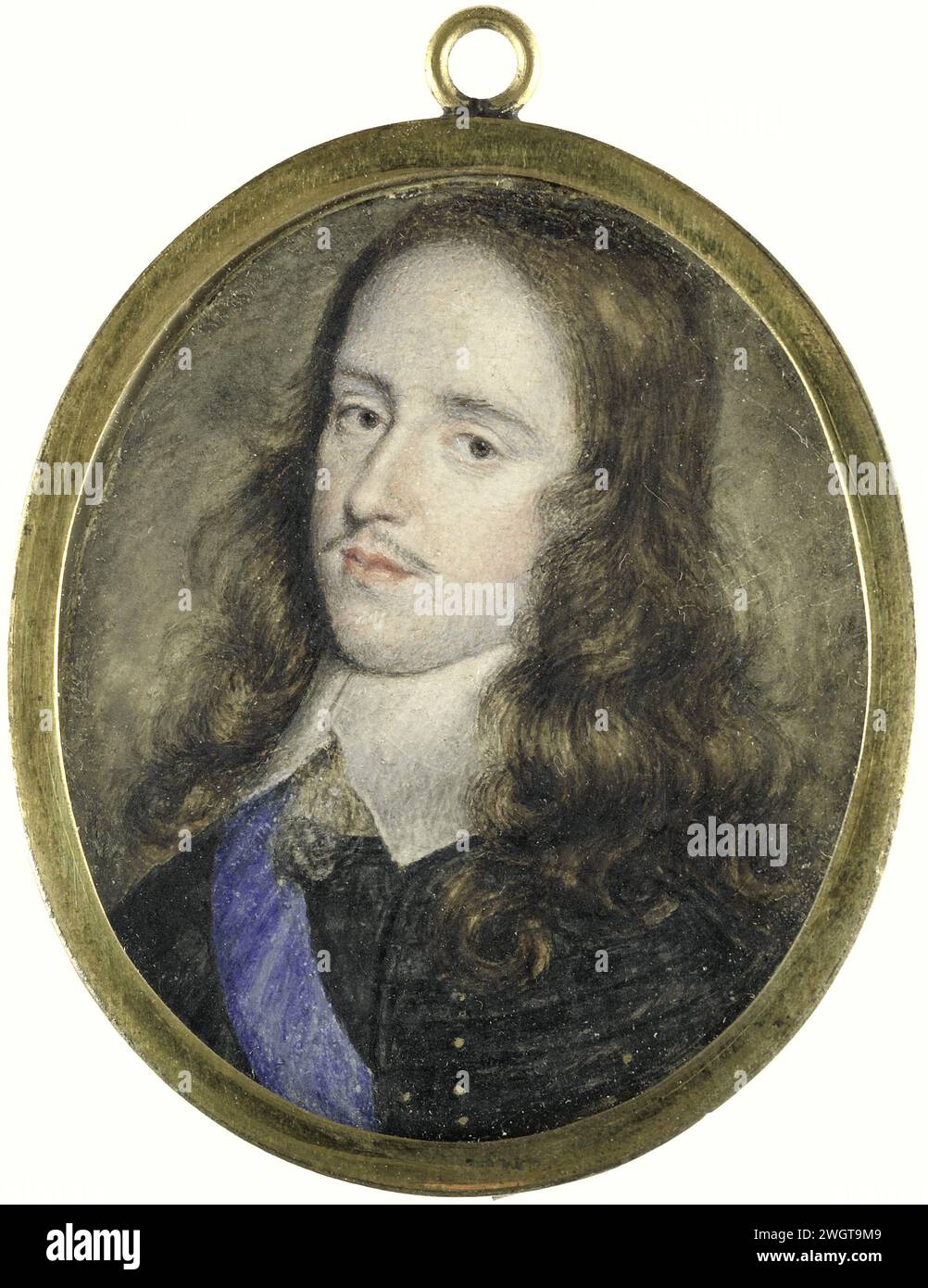 Willem II (1626-50), Principe d'Orange, Anonimo, c. 1647 - c. 1650 miniatura (pittura) Ritratto di Willem II (1626-50), Principe d'Orange. Busto, a sinistra. Al ritratto di Gerard van Honthorst del 1647 circa (SK-A-871). Fa parte della collezione di miniature di ritratti. Cartone Olanda. metallo Foto Stock