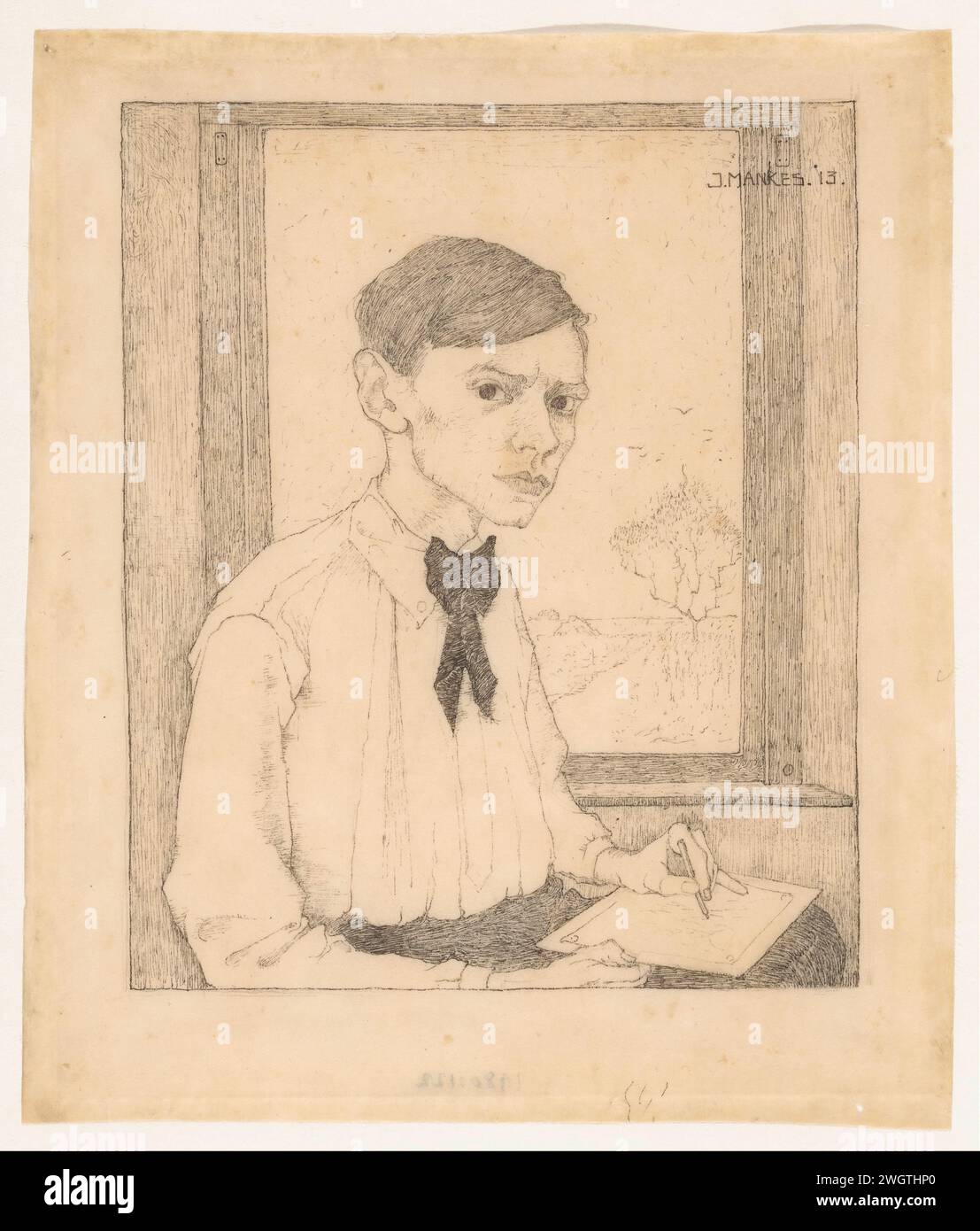 ZELFORTART, JAN Mankes, 1913 pergamena da disegno (materiale animale). ritratto a penna a inchiostro, autoritratto dell'artista. ritratto, autoritratto del disegnatore. persone storiche Foto Stock