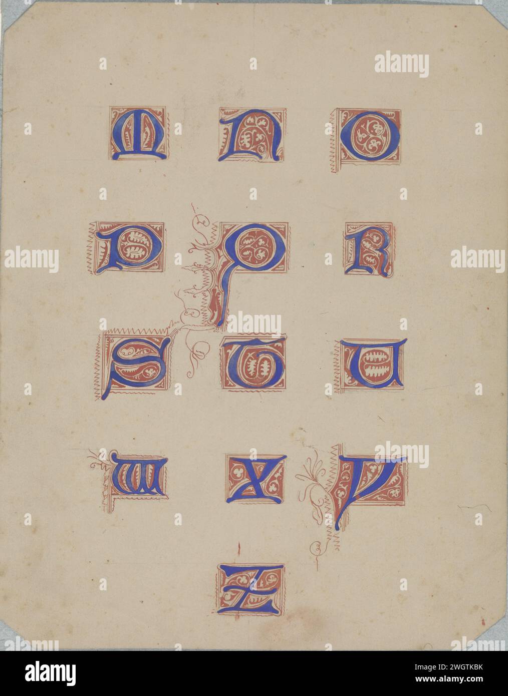 Le lettere da M a Z in stile gotico, c. 1864 - c. 1894 carta di Parigi. iniziale penna/penna inchiostro Foto Stock