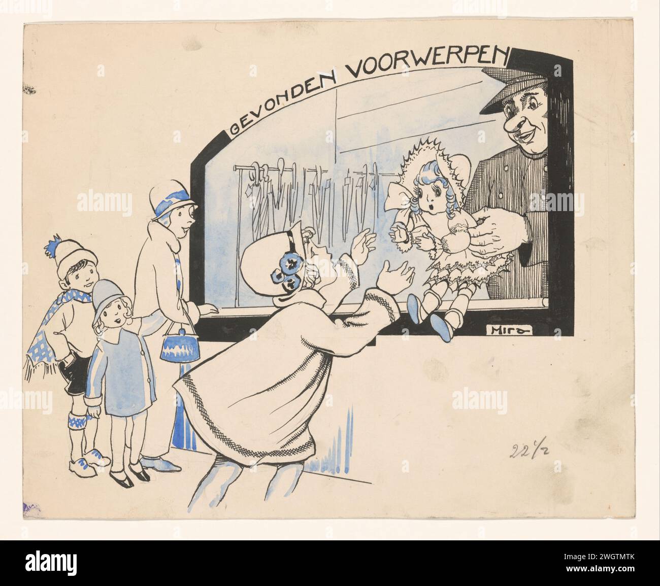 La ragazza prende le bambole a Loket ha trovato oggetti, mira, 1852 - 1905 disegnando Una ragazza prende la sua bambola da un uomo che lavora al banco trovato. Sullo sfondo, una donna, un ragazzo e una ragazza sorridono. carta. Inchiostro India (inchiostro). acquerello (vernice). vernice del ponte. penna a matita / pennello (giocare con) bambole. aprire la finestra Foto Stock