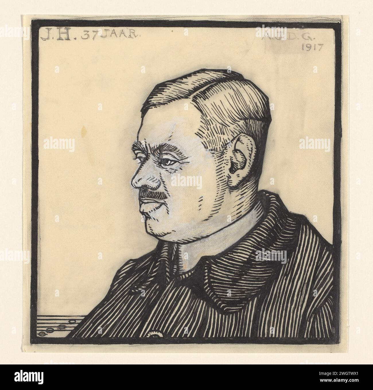 Ritratto di un uomo di 37 anni con le iniziali J.H., Julie de Graag, 1917 carta da disegno. inchiostro. vernice del ponte. penna a matita / pennello persone storiche Foto Stock