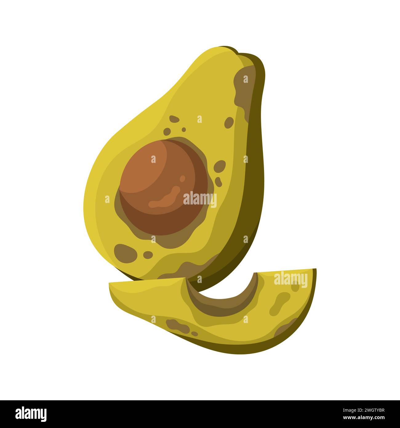 Vecchio avocado marcio. Cibo danneggiato dal frigorifero, illustrazione vettoriale del cartone animato del prodotto scaduto Illustrazione Vettoriale