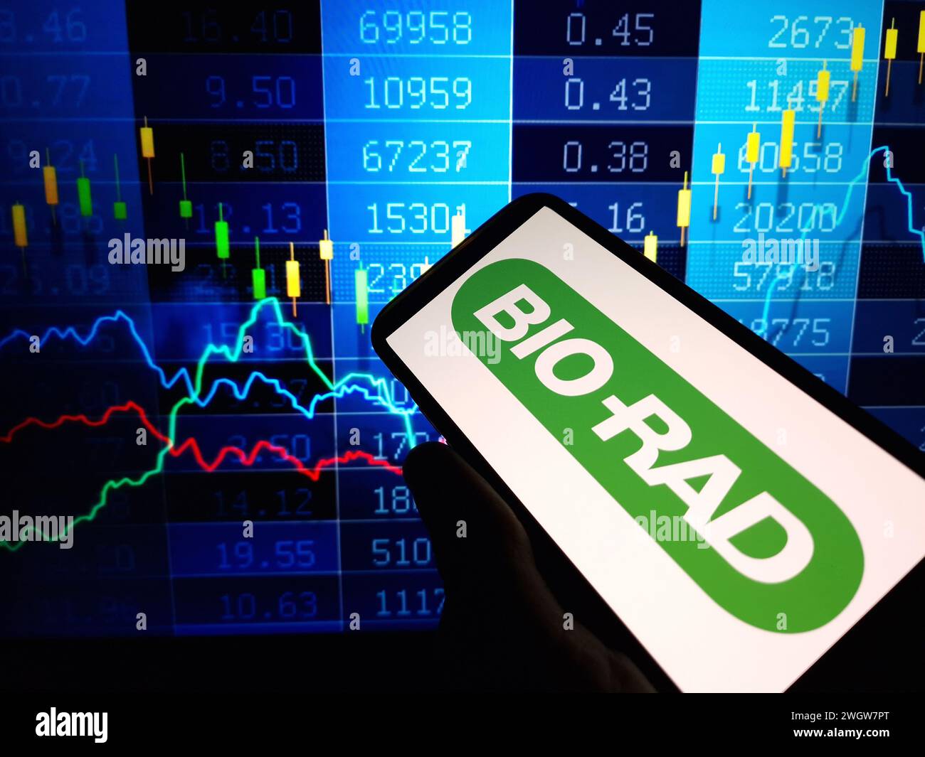 Konskie, Polonia - 5 febbraio 2024: Logo aziendale BIO-Rad Laboratories visualizzato sullo schermo del telefono cellulare Foto Stock