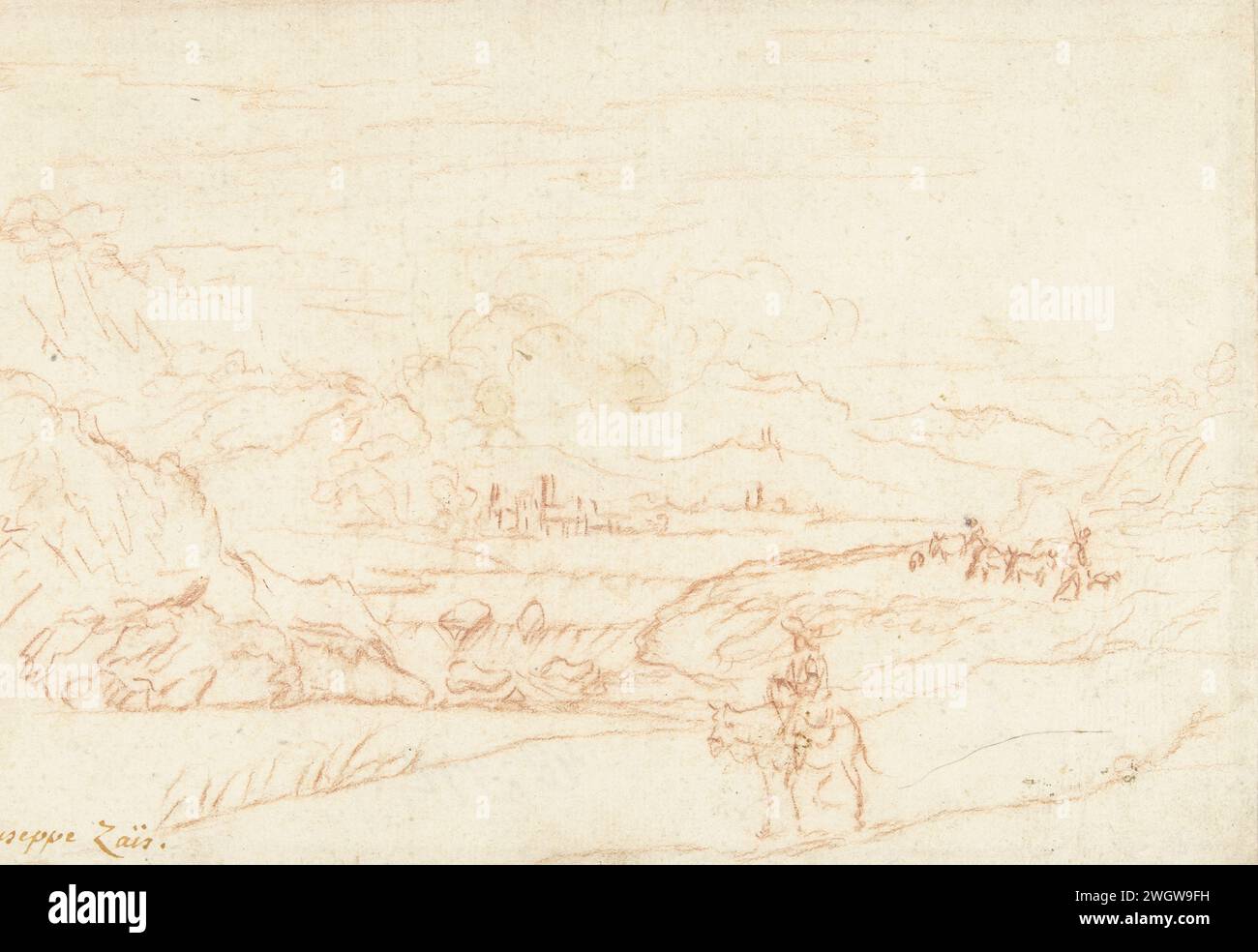 Paesaggio, Giuseppe Zais, 1719 - 1784 carta da disegno. montagne di gesso Foto Stock