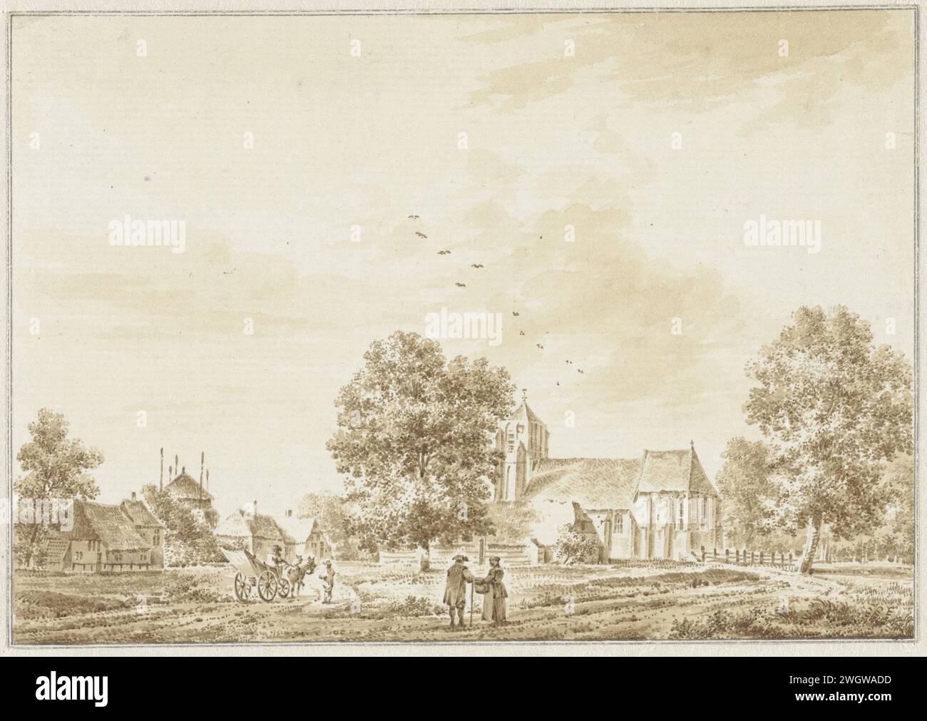 Enspijk vicino Leerdam, Pieter Jan van Liender, 1763 carta da disegno. Penna a inchiostro / pennello vista della città e del paesaggio con costruzioni artificiali imprenditore Foto Stock