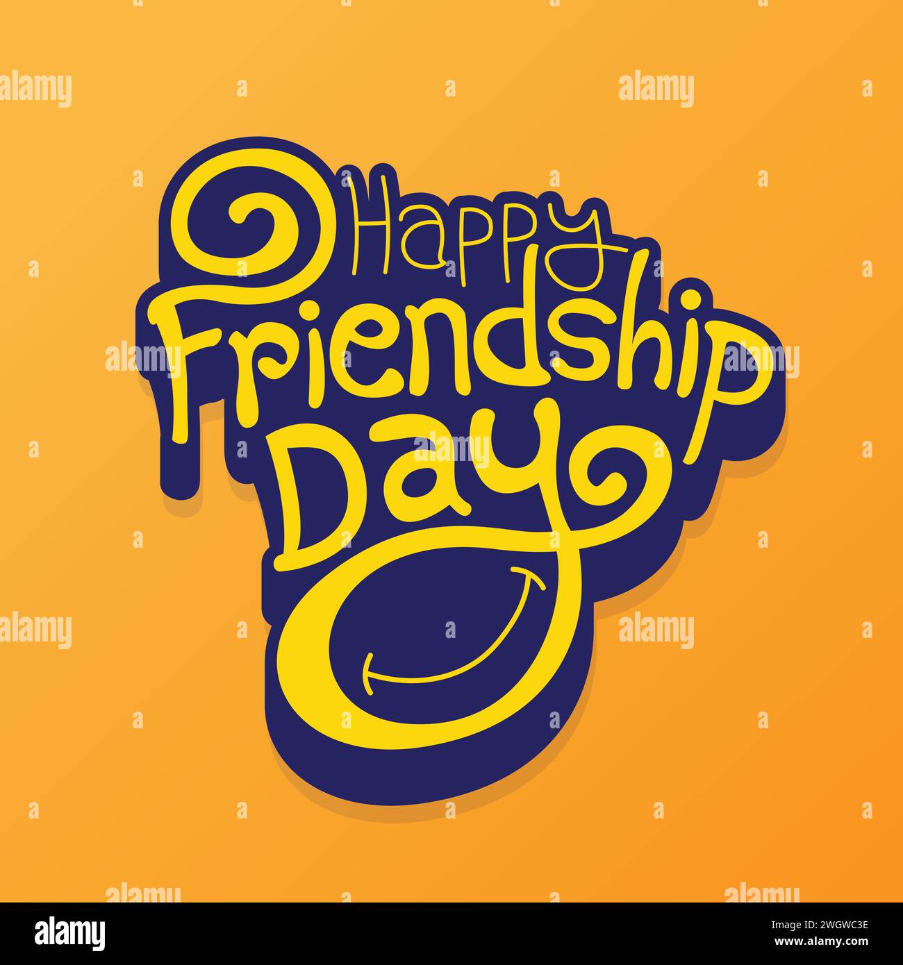 Biglietto di auguri di buon giorno dell'amicizia di colore giallo, design del modello. Design tipografico vettoriale Happy Friendship Day. Moderna calligrafia a linee disegnata a mano. Illustrazione Vettoriale