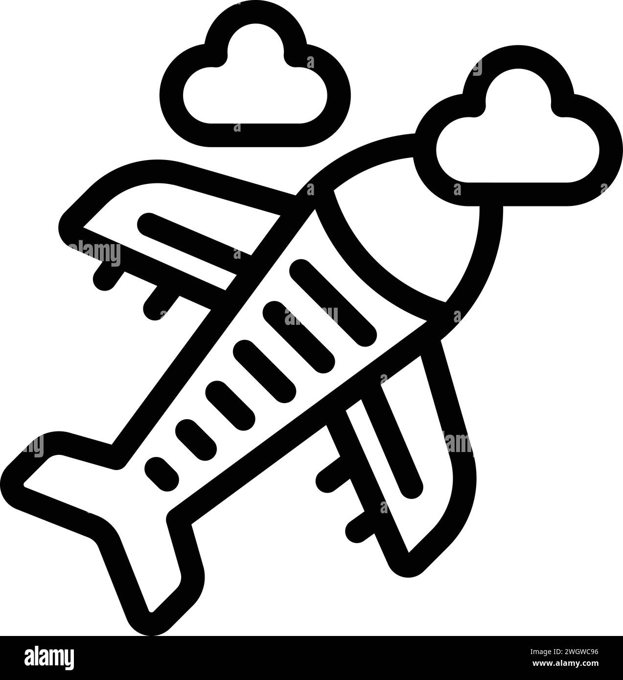 Vettore di contorno dell'icona di volo di viaggio in aereo. Arte famosa. Centro urbano surf Illustrazione Vettoriale