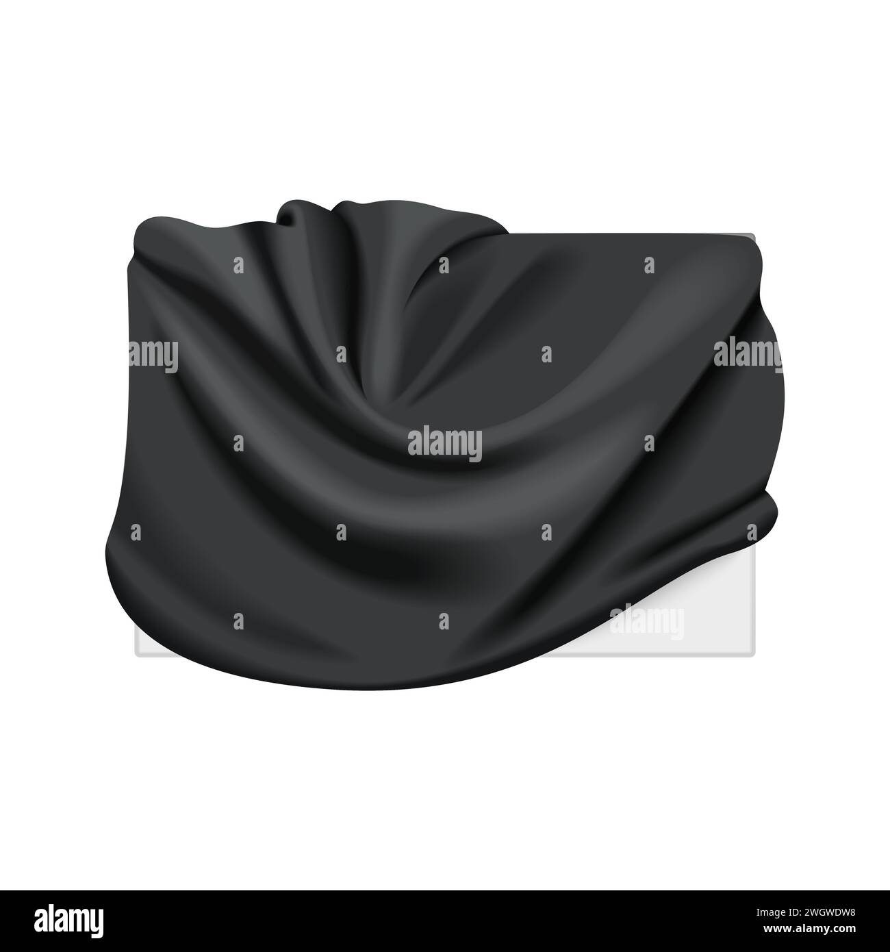 Scatola nascosta con copertura in tessuto nero, tendaggi in tessuto di seta su un'illustrazione vettoriale della lavagna bianca Illustrazione Vettoriale