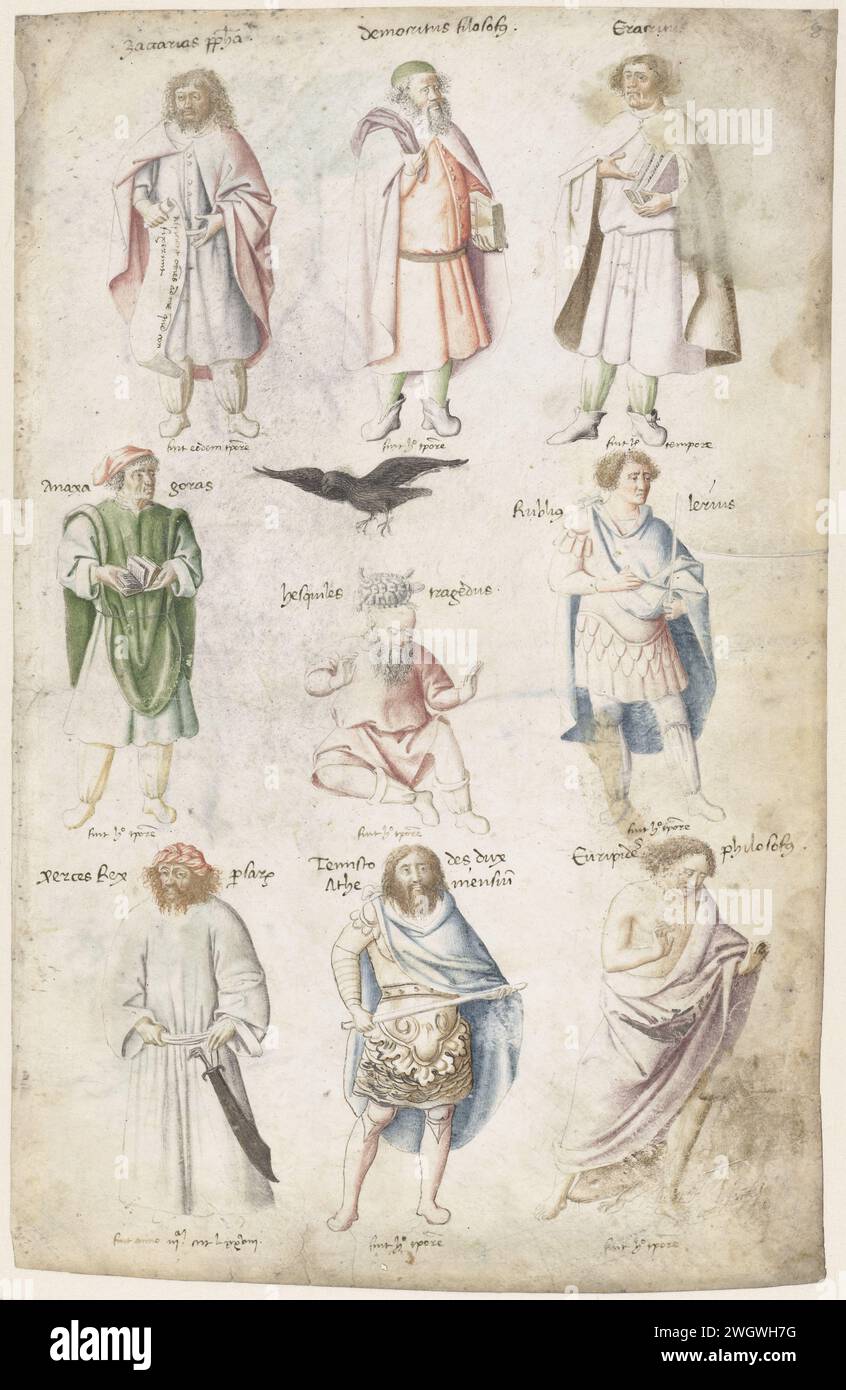 Nove uomini dell'antichità, Barthélémy d'Eyck, c. 1440 disegnatore: Provenzale: Romedraftsman: Pergamena di Napoli (materiale animale). pennello/penna a inchiostro Foto Stock