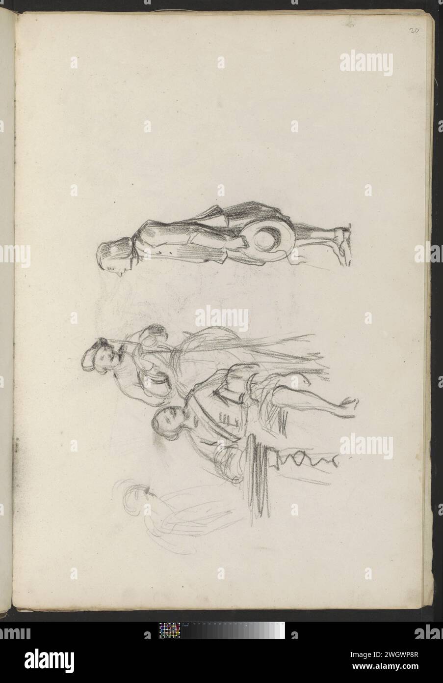 Uomini in costume seicentesco a tavola, 1837 - 1881 Leaf 20 Recto da un bozzetto con 33 fogli e 10 disegni separati. carta. costume storico gesso (+ abiti da uomo). figura seduta Foto Stock