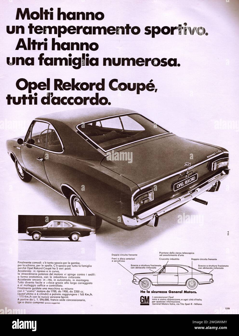 Opel record Pubblicità di una vecchia rivista in italiano Foto Stock