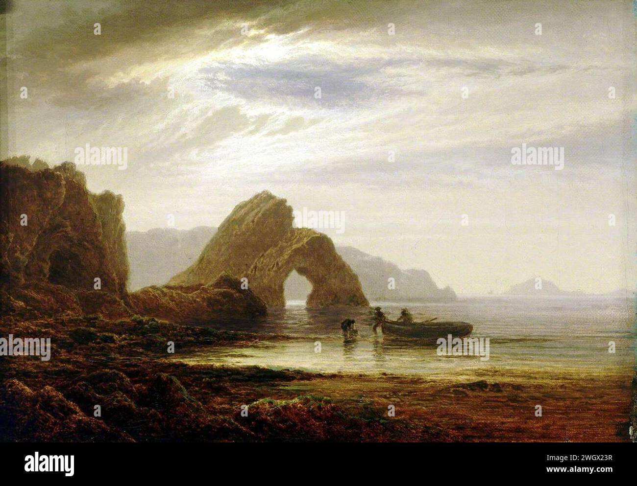 Arthur Gilbert (1819-1895) - chiaro di luna a Giltar Point, Tenby, guardando verso sud Foto Stock