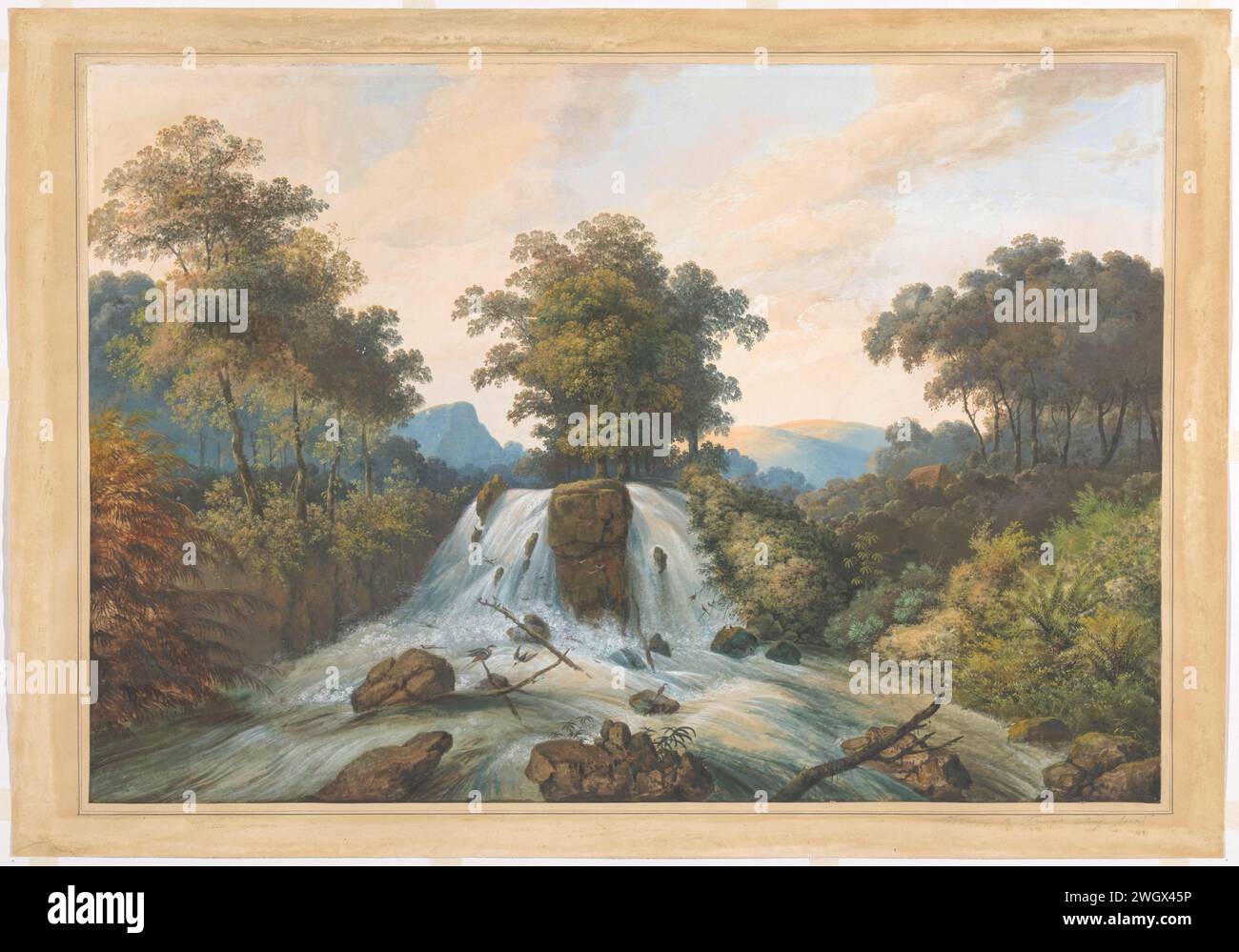 Vista del fiume Kema, Waterhaalplaats, Charles William Meredith van de Velde, 1838 - 1898 carta da disegno. vernice del ponte. matita. acquerello (vernice). Pennello Gouache (vernice) Celebes Foto Stock