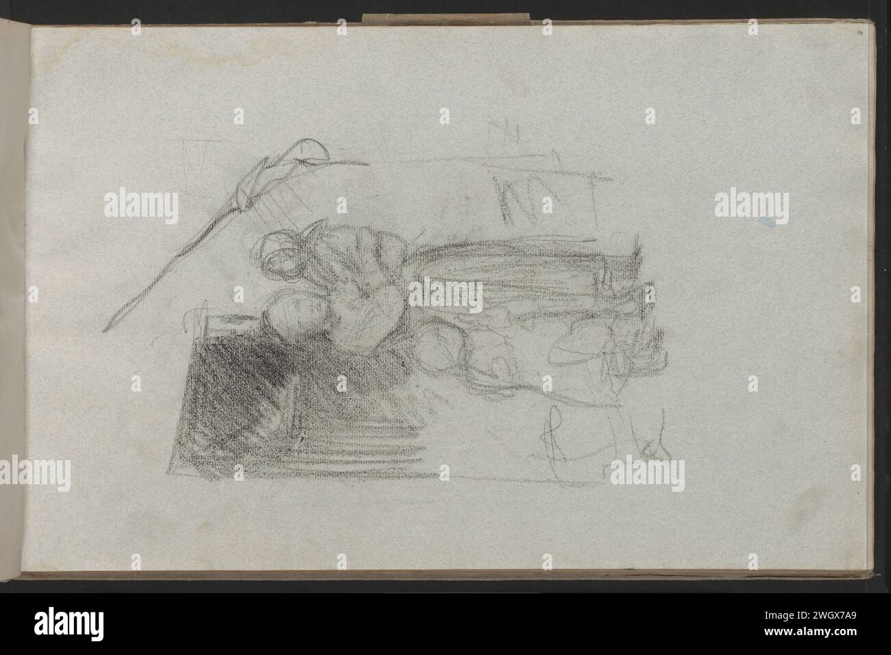 Madre con bambini davanti a una porta, 1854 - 1914 pagina 14 Recto da un libro di schizzi con 51 fogli. carta. aprire lo sportello. madre e figlio (ren), donna e figlio (ren) (gruppo familiare) Foto Stock