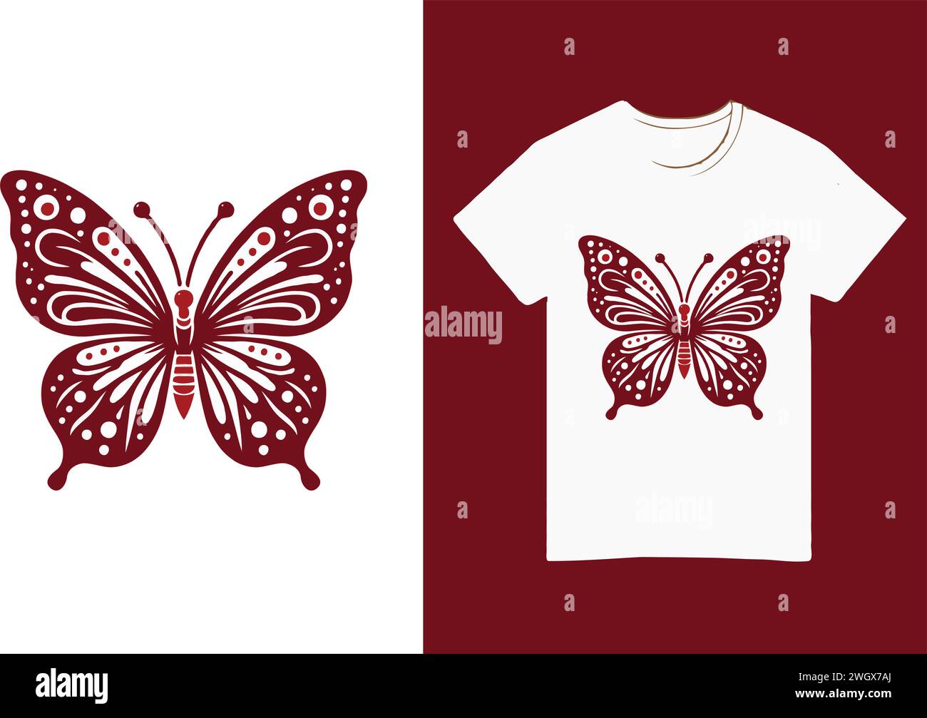 Disegno moderno su una T-Shirt Butterfly Premium. Illustrazione Vettoriale