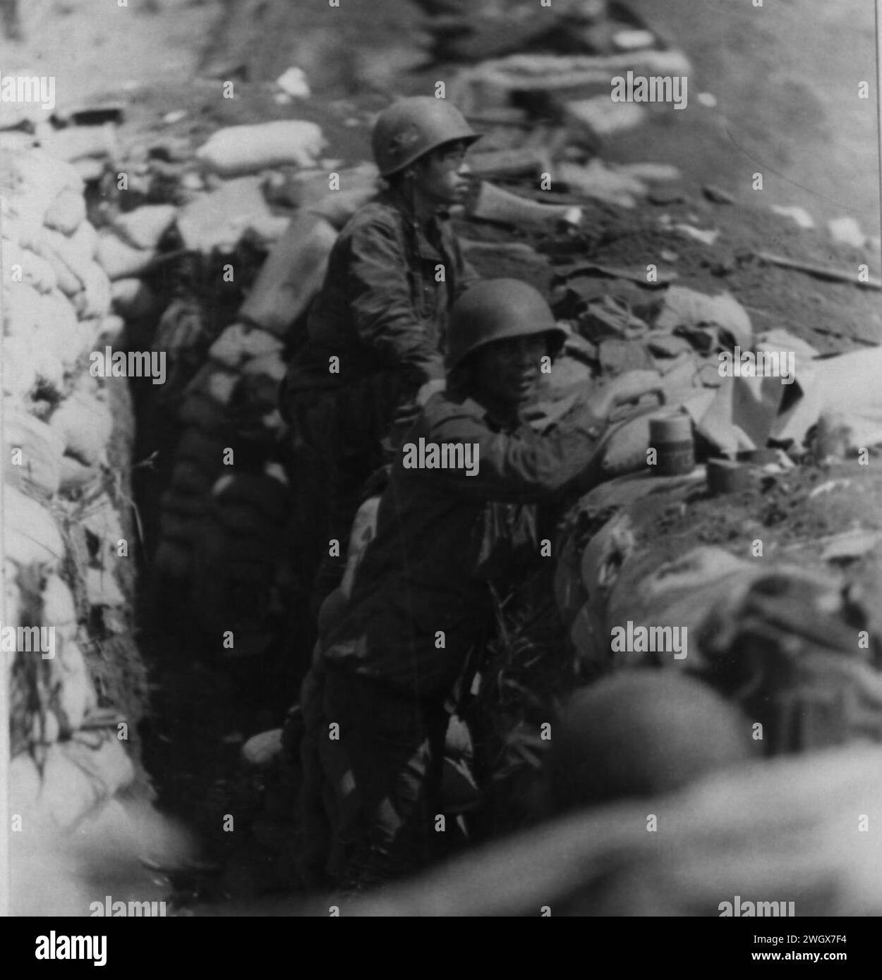 ARVN 37th Rangers trincee MAN sul perimetro sud-est di Khe Sanh. Foto Stock