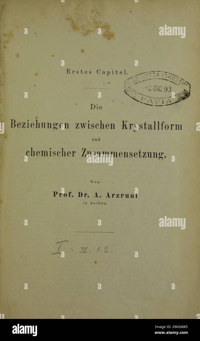 Arzruní, Andreas – Beziehungen zwischen physikalischen Eigenschaften und chemischer Zusammensetzung der Korper, 1898 Foto Stock