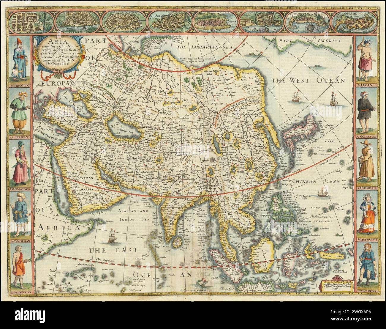 Asia con le isole adiacenti descritte, l'abbigliamento del popolo, e Townes di importanza, tutte di recente aumentata. Foto Stock