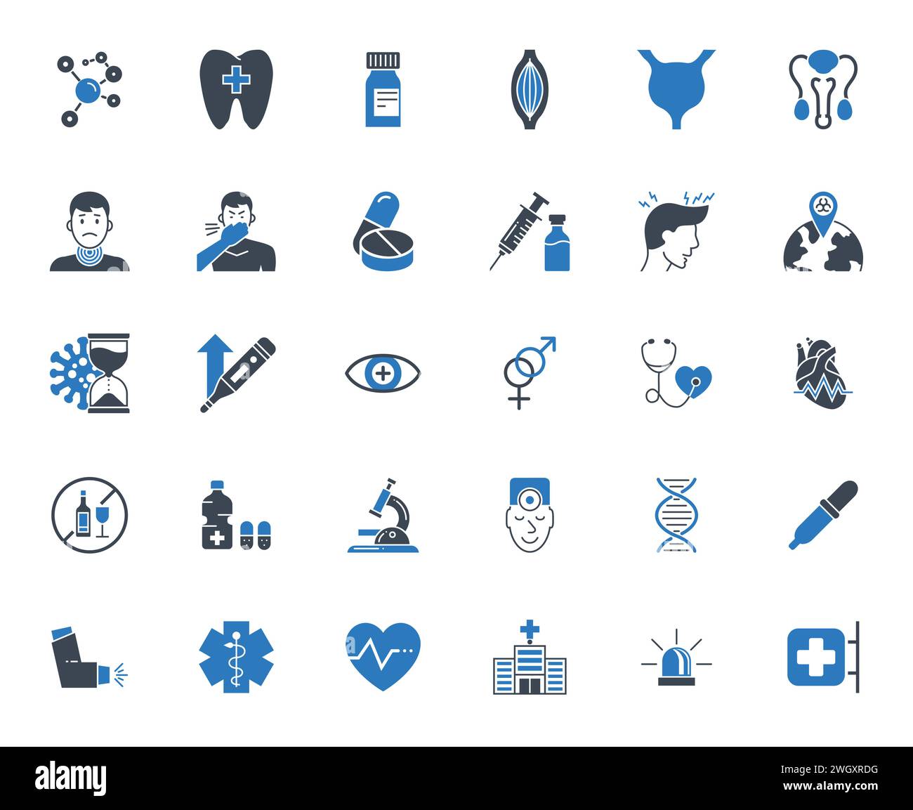 Set icone vettore medico. Icone, segni e simboli di glifo in Solid Design. Medicina, Assistenza sanitaria e Coronavirus pandemia COVID 19. Concetti relativi ai dispositivi mobili e. Illustrazione Vettoriale