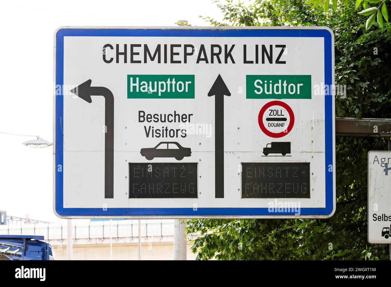 Schild, Chemiepark Linz, alta Austria, Austria Foto Stock